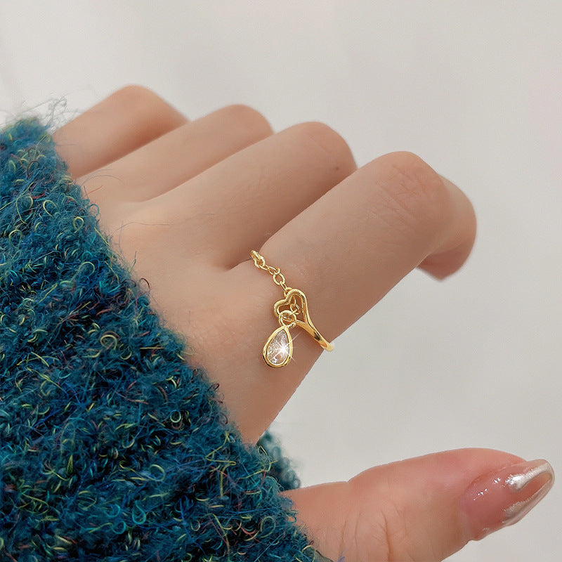 Wholesale Diamond Plated 18k Gold Chain Small Love Water Drop Copper Ring